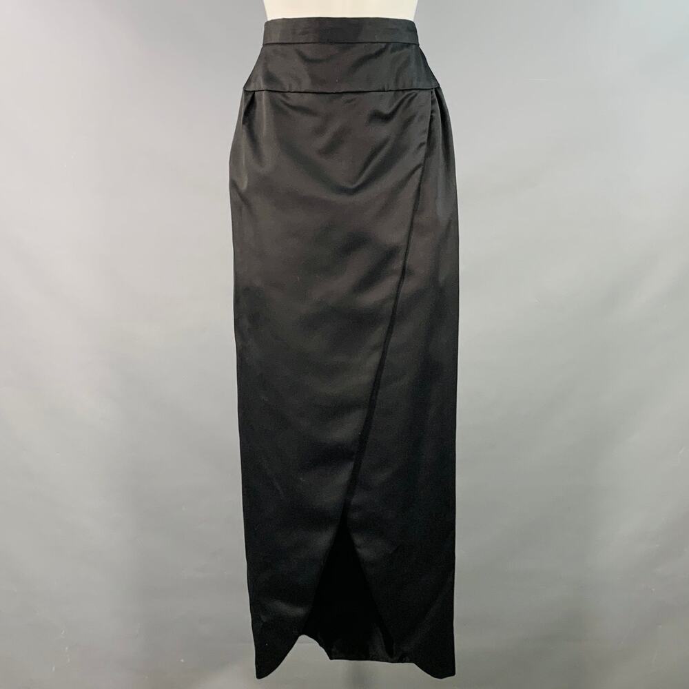 VICTOR COSTA Vintage Size 26 Black Taffeta Open Front Long Skirt